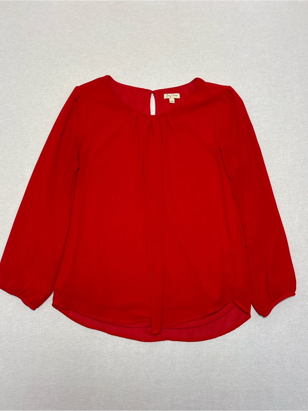 Lily White Red Long-Sleeve Pleated Front Blouse